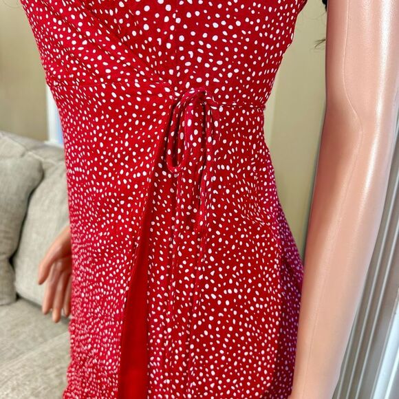 Silk blend Red Polka Dot Wrap Dress - Picture 7 of 16